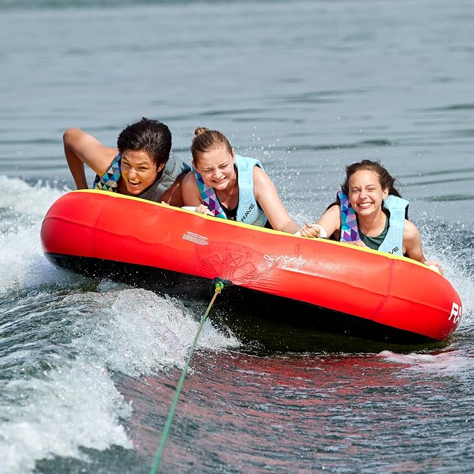 Rave Sports Diablo III Boat Towable Tube - Inflatable Boating Tube for 1-3 Riders - Heavy-Duty Water Tube for Boats to Pull - Water Sports Towable with Quick Connector