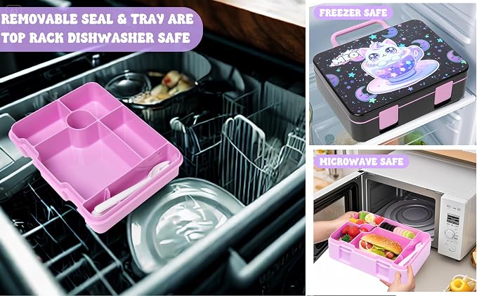Lunch Box for Girls Bento Box for Kids with Lunch Bag,Stainless Steel Water Bottle,Ice Pack Set Birthday Gifts for Ages 3-12 Back to School Toddler Girls
