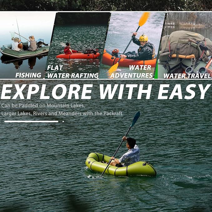 PVC Packrafts,1 Person Packraft for Flat Water Rafting Camping Trip/Fishing/Water Adventures, Travel Kayak with Two-Way Manual Pump, 300lb Weight Capacity