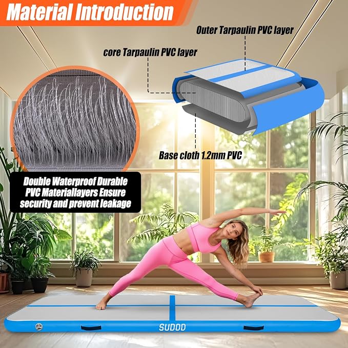 SUDOO Gymnastics Air Mat 10ft/13ft/16ft Inflatable Air Tumble Track Mat 4" Thick Tumbling Mat With Pump or No Pump for Training Tumble Yoga Cheerleading Parkour Beach Water Activities Home Use