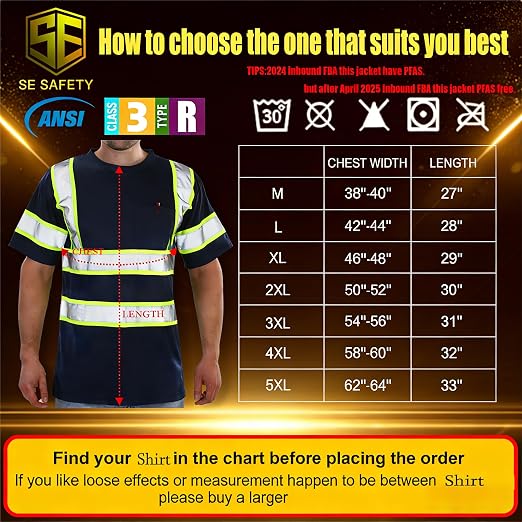 sesafety 3PACK High Visibility Shirts for Men, Class 3 Hi Vis Reflective Construction Shirts for Men with Pocket Safety T Shirts
