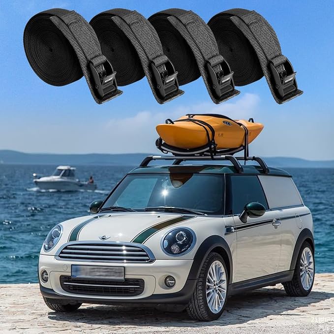 WEDAMER 2 Pack Kayak Tie Down Straps 5ft Cam Buckle Tie Downs Adjustable Kayak Strap for Trucks Motorcycles Boat RV - Ratchet Lashing Straps for Roof Rack Trailer Cargo Packing Securement (1" x 5ft)