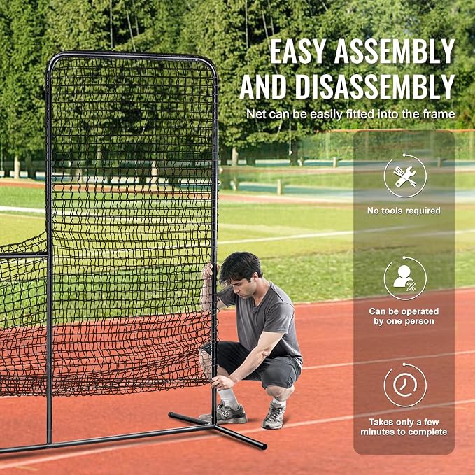 VEVOR Batting Screen - Baseball & Softball Protector with Carry Bag & Ground Stakes, Pitching Net for Pitchers Protection