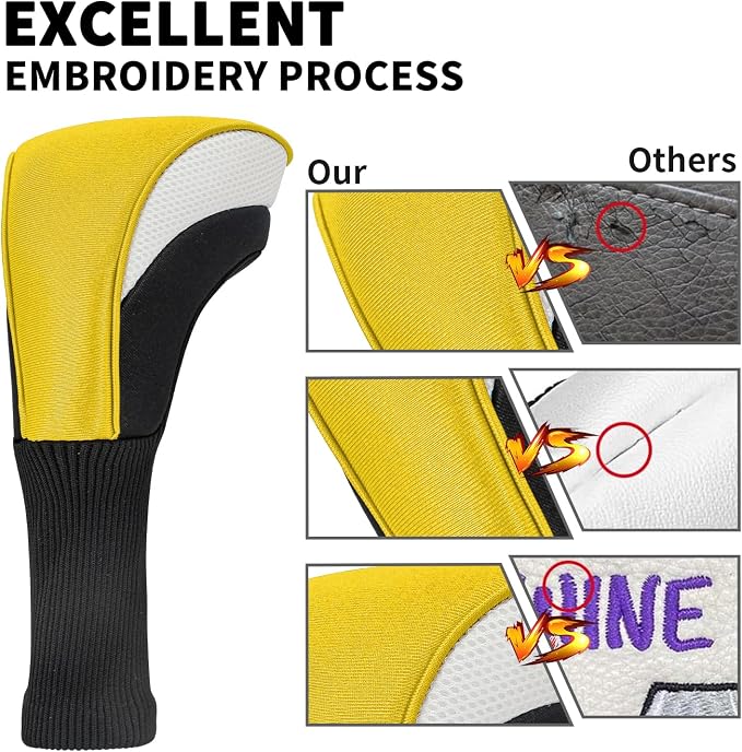 Golf Club Head Covers for Woods 3/4/5/6 Pieces Long Neck Mesh Sports Golf Club Headcovers Set with Interchangeable No. Tags 3 4 5 6 7 X Golf Accessories for Men Women