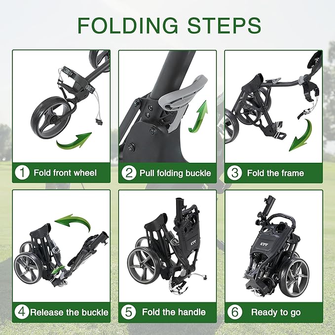 KVV 3 Wheel Golf Push Cart Ultra Lightweight Smallest Folding Size, New-Version Scorecard Holder