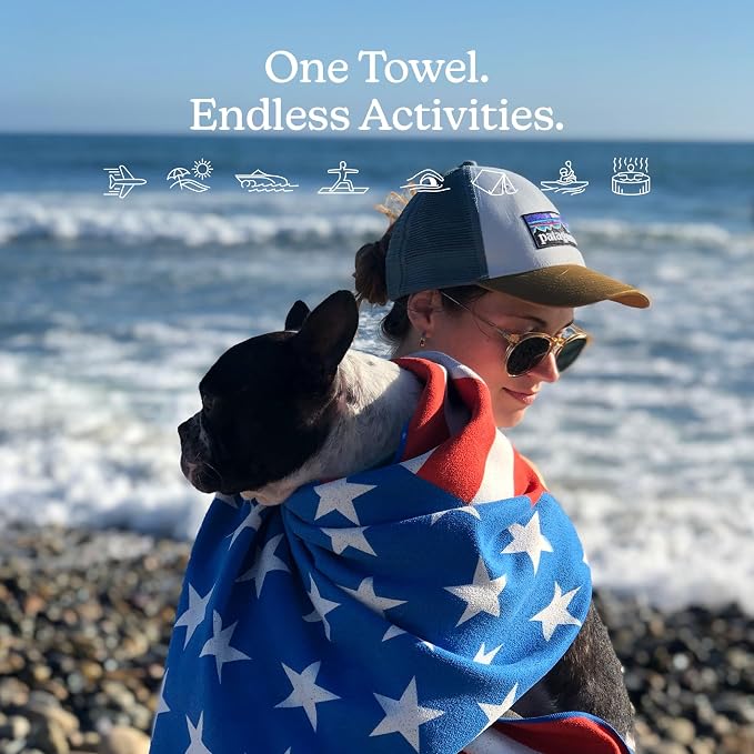 Nomadix Original Towel - Perfect for Beach, Pool, Travel, Camping, Yoga - Made with Recycled Materials - Super Absorbent - Sand Resistant - American Flag - 72.5x30