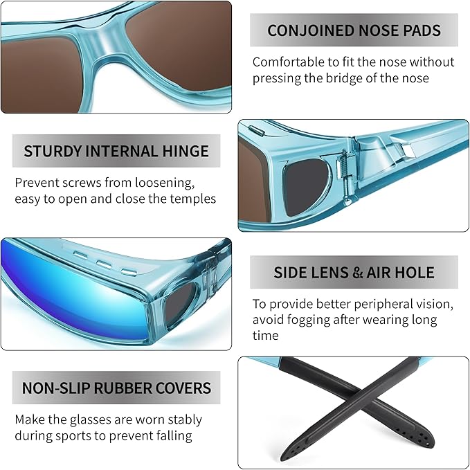 URUMQI Polarized Sunglasses Fit Over Glasses for Men Women, Wraparound Sun Glasses UV400 Protection for Driving Fishing