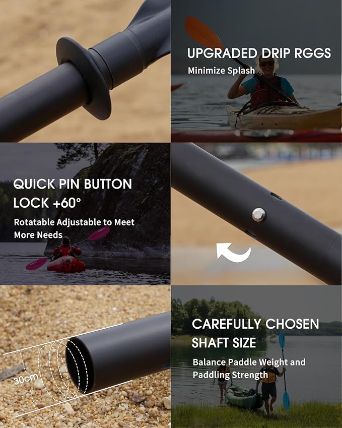 Kayak Paddles Aluminum Shaft Paddle with Nylon Blades, Floating Adjustable Kayaking Oars, 3 Piece, 220-240cm/86-94 Inches,Black/Rose/Teal