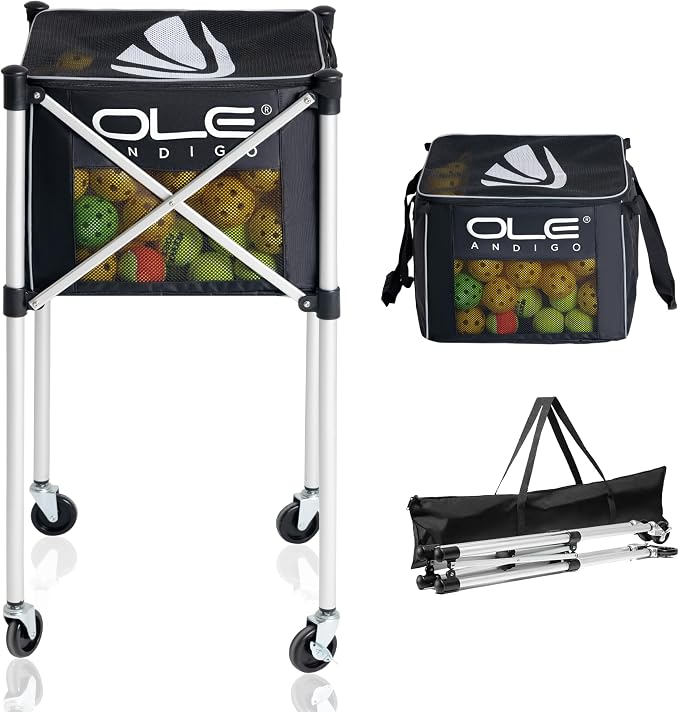 Pickleball Hopper Cart,Tennis Balls Hopper,Can Holds 180 Pickleballs or 210 Tennis Balls,Lightweight Ball Cart with Wheels,Pickle Ball Equipment,Ball Caddy for Training Travel