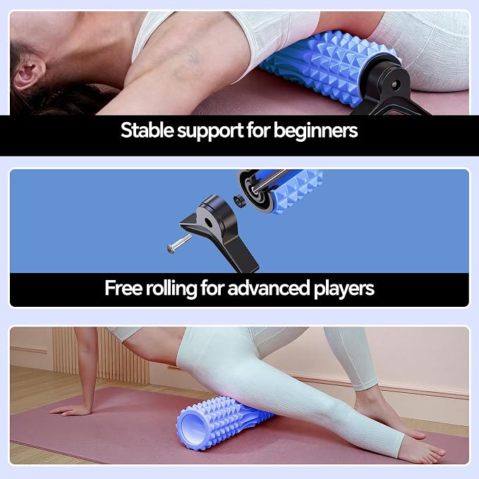 Foam Roller with Detachable Stand, 18" Deep Tissue Massage Roller, Beginner-Friendly Support Design for Muscle Recovery, Home Workout & Fitness - Blue