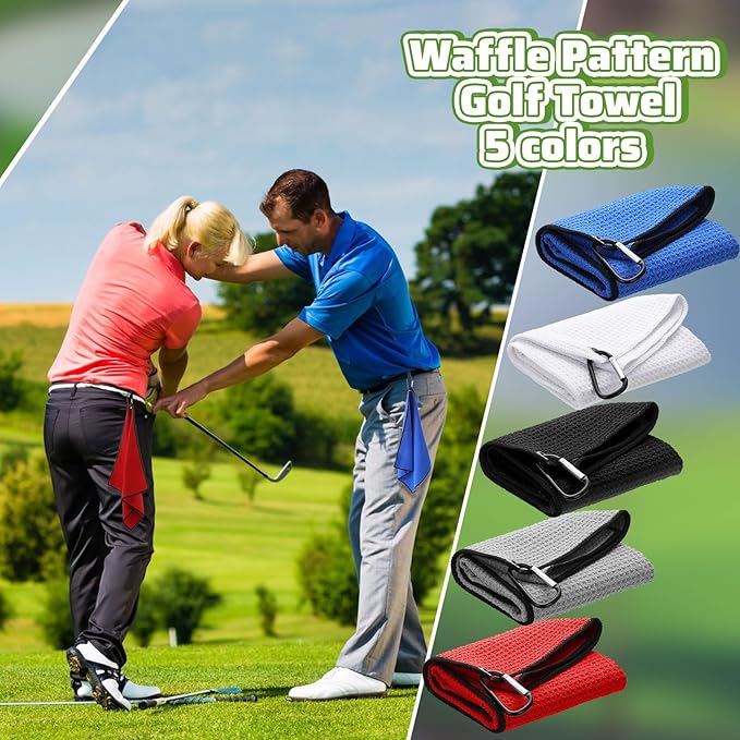 Batiyeer Golf Towels Bulk for Bags, 16"x16" Microfiber Waffle Pattern Golf Towel with Clip for Tournament, Club, Fitness