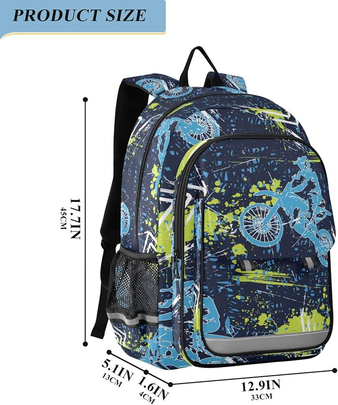 Fisyme Sports Motocross Motorcycles School Backpack Laptop Backpack Bags Bookbag Travel Casual Computer Notebooks Daypack