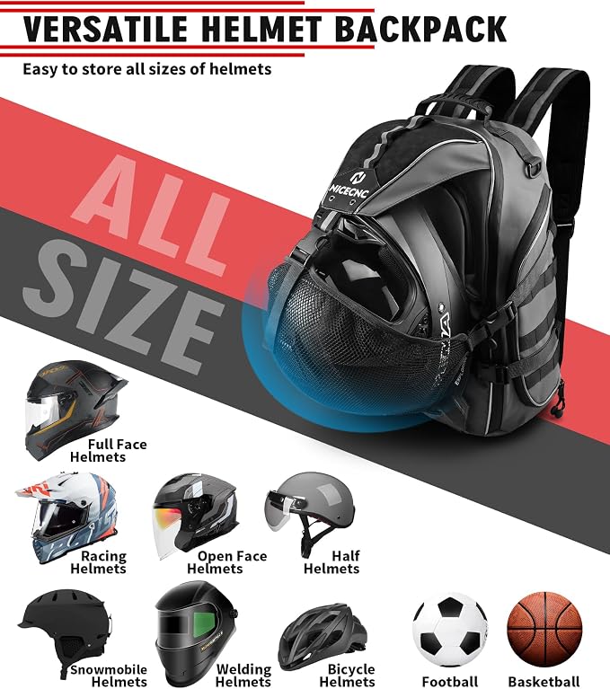 Motorcycle Helmet Bag Universal Motorcycle Helmet Backpack with 35L Large Capacity Motorcycle Riding Backpacks for Men Lugguge Storage Bag with Hidden Net, Grey