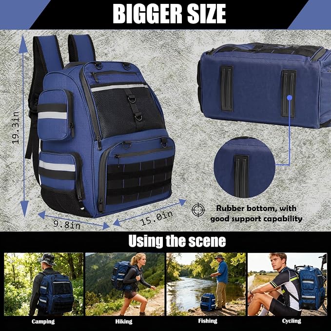 45L Fishing Tackle Backpack with Rod Holders, Waterproof Large Fishing Back Pack Storage Bags & Wraps Gear And Equipment for Men for Camping Hiking, Bottle Holder