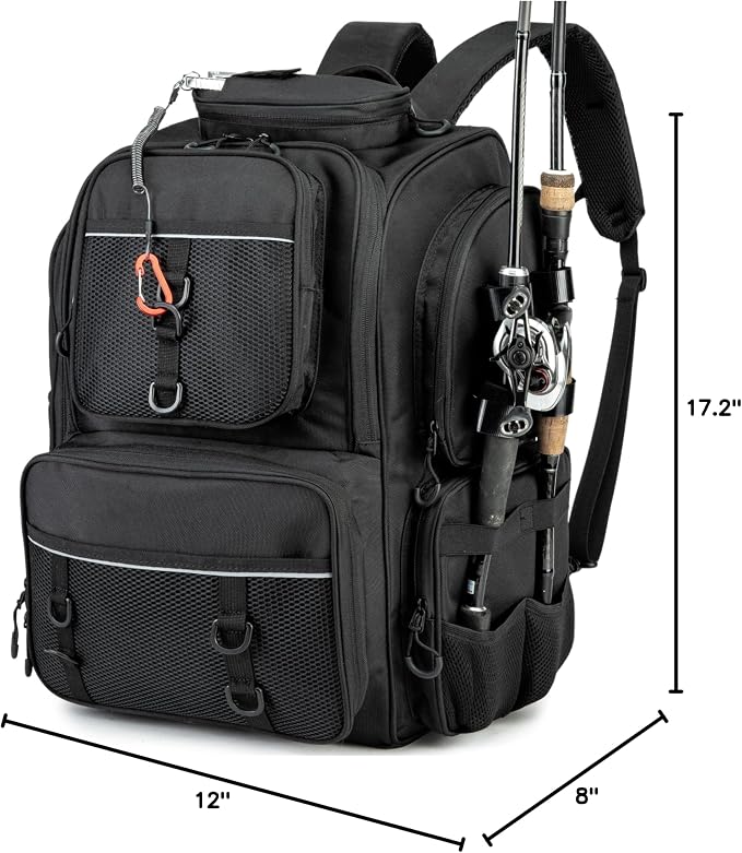 WANOON Fishing Backpack, fishing bag with Rod Holders. Large tackle Backpack Strong Materials