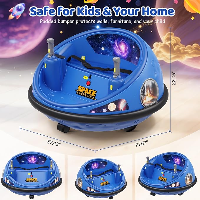 Electric Bumper Car with Remote Control, 360°Spinning Ride-on Vehicle, Rechargeable Indoor Outdoor Kid Car with LED Lights & Soft Bumper–Fun Gift (Blue)