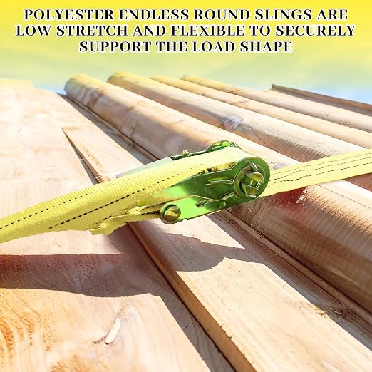 Fabbay 4 Pcs 7.9 Feet Heavy Duty Polyester Endless Loop Round Lift Slings Lifting Straps for Hoist Towing Moving Furniture Rigging Equipment, 8400 LB Vertical 6700 LB Choker 16800 LBs Basket(Yellow)