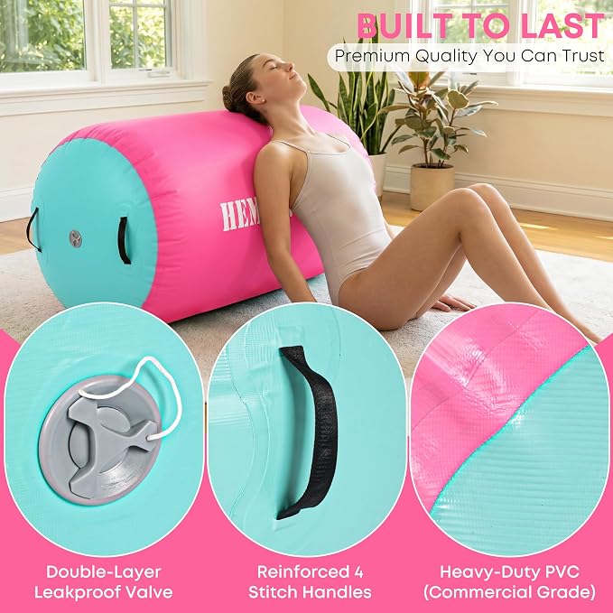 Inflatable Gymnastics Air Barrel Roller with Electric Pump, Heavy Duty PVC Tumbling Barrel Back Handspring Trainer, Air Tumble Track Mat for Home Gym, Cheerleading, Yoga Practice