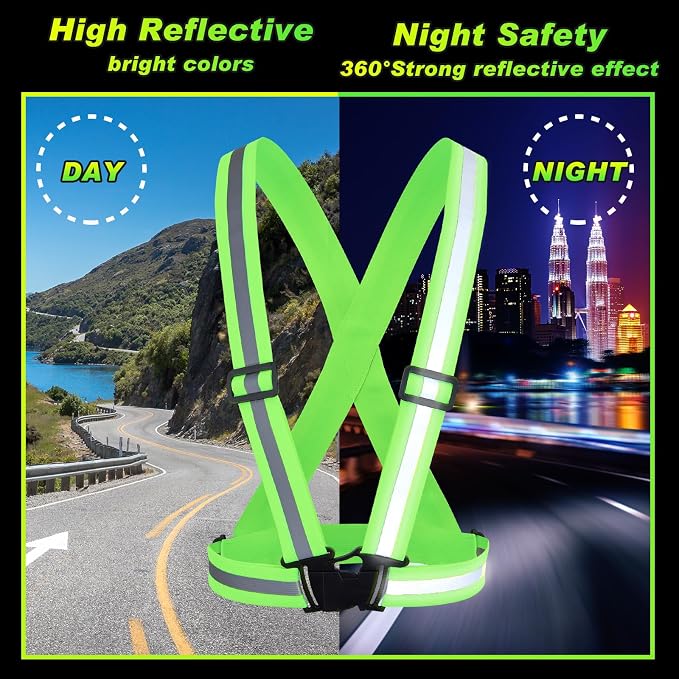 Hercicy 50 Pcs Reflective Vest High Visibility Safety Vests, Adjustable Running Gear Straps Lightweight Reflector for Construction (Green,Orange)