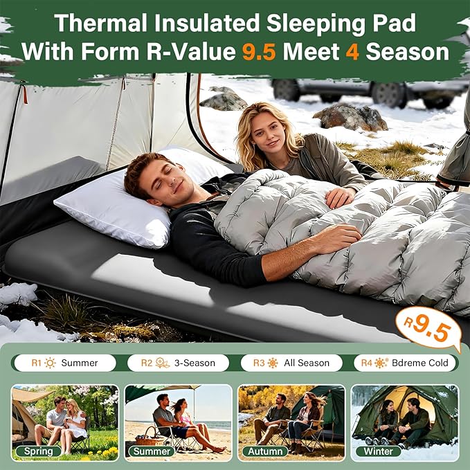 HiiPeak Double Camping Sleeping Pad with Electric Pump, 3" Thick 2 Person Self Inflating Memory Foam Mattress Pad with Pillow, Portable Sleeping Mat for Travel, Car, Tent, Full Size (Gray)