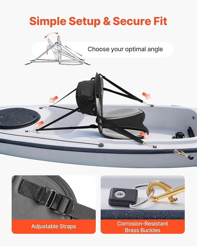 VEVOR Kayak Seat, Universal Paddle Board Seat with Adjustable Back Support, Multiple Thickness Options (0.5” to 2.6”), Soft Padded Cushion & Storage Bag for SUP, Canoe, Fishing Boat, Inflatable Kayak
