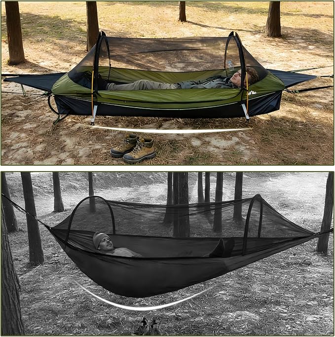 Night Cat Upgraded Flat Lay Hammock Tent Combo with Sleeping Pad Non Rolling for 1 Person Adults 330LBS 87x28x19in