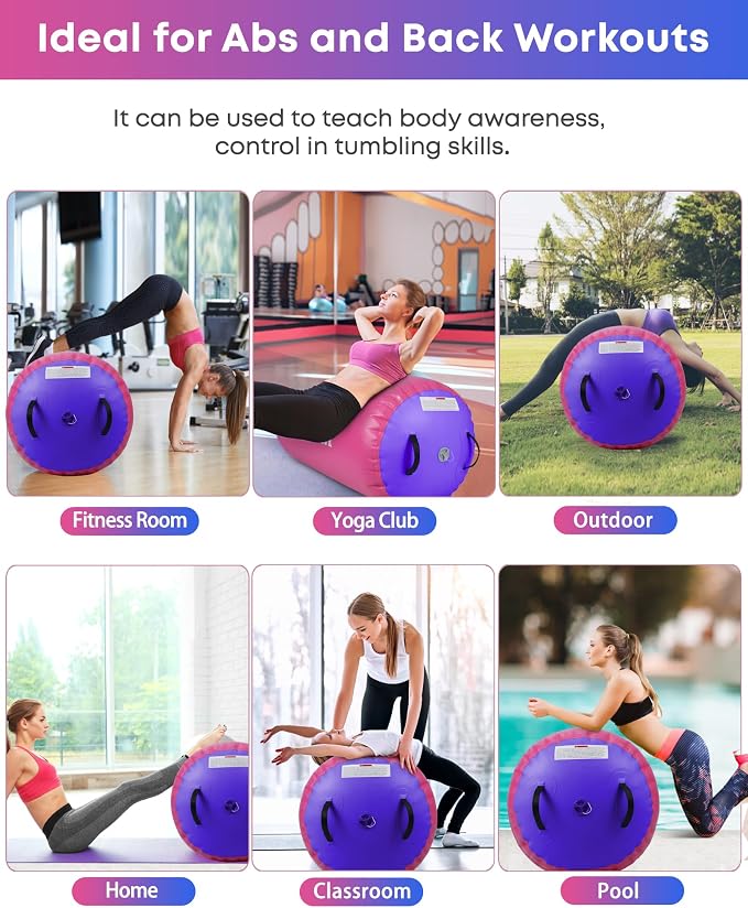 Air Barrel - Air Roller Gymnastics Barrel for Back Handspring Trainer, Air Tumble Mat with Pump for Gym Training/Yoga Balance Exercise/Cheerleading/Home and Outdoor Use