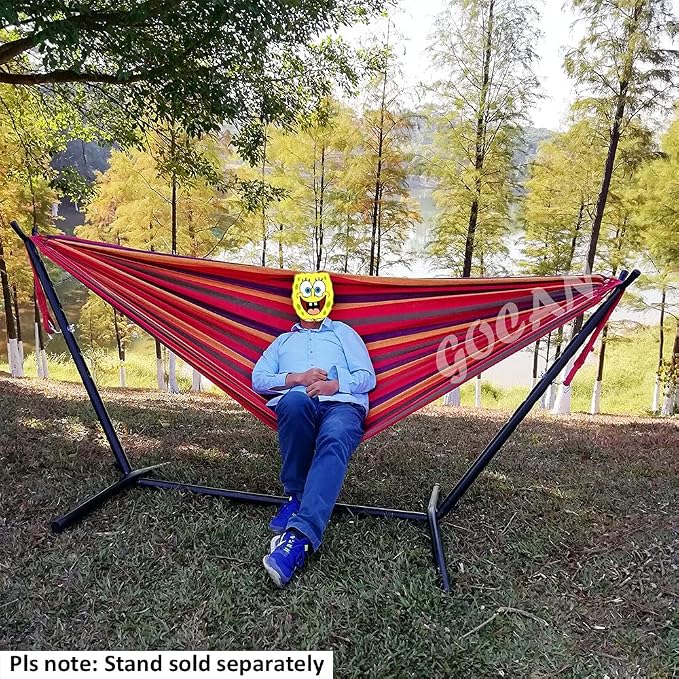 GOCAN Brazilian Double Hammock 2 Person Extra Large Canvas 250x160cm Total Length 350cm Load 500lb Cotton Hammock for Garden Outdoor and Indoor