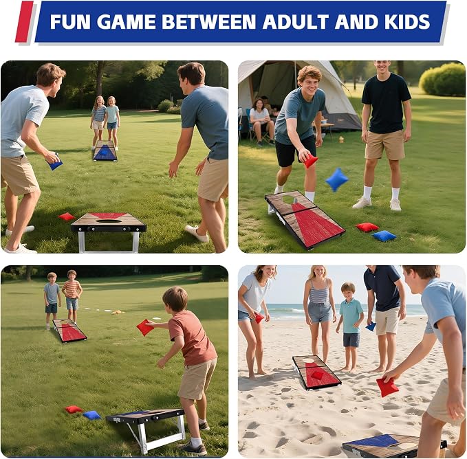 Portable Cornhole Board Set - Aluminum, Foldable 24x12in or 36x24in with Bean Bags | for Adults, Indoor/Outdoor, Travel, Beach & Camping