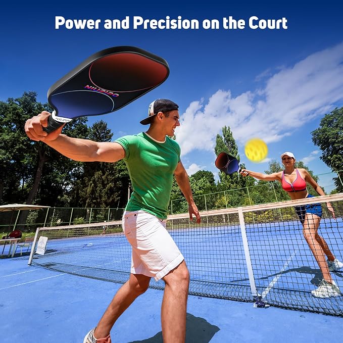 niupipo Pickleball Paddles Set of 2/4/1, USAPA Approved Carbon Fiber & Fiberglass Hybrid, Easy Power, Polypropylene Honeycomb Core, Cushioned 4.72" Grip, Bag/Cover, Pickleball Paddle Set for Men Women