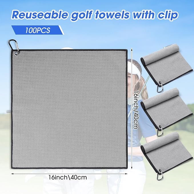 Batiyeer Golf Towels Bulk for Bags, 16"x16" Microfiber Waffle Pattern Golf Towel with Clip for Tournament, Club, Fitness