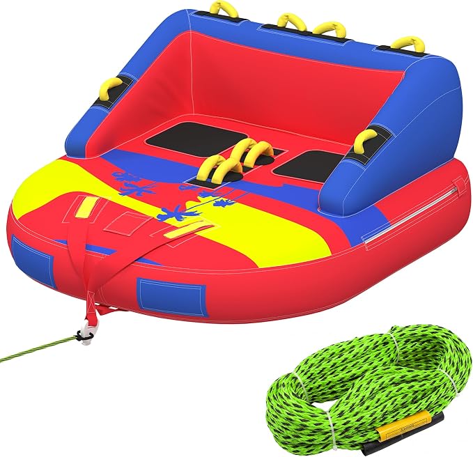 2-Person Towable Tubes for Boating with Towable Rope, Couch Reversible Boat Tube, Padded Bolster Guard Handles & Quick-Connect Tow Point | Towable Rope,Couch Reversible Boat Tube,Padded Bolster Guard Handles,Quick-Connect Tow Point