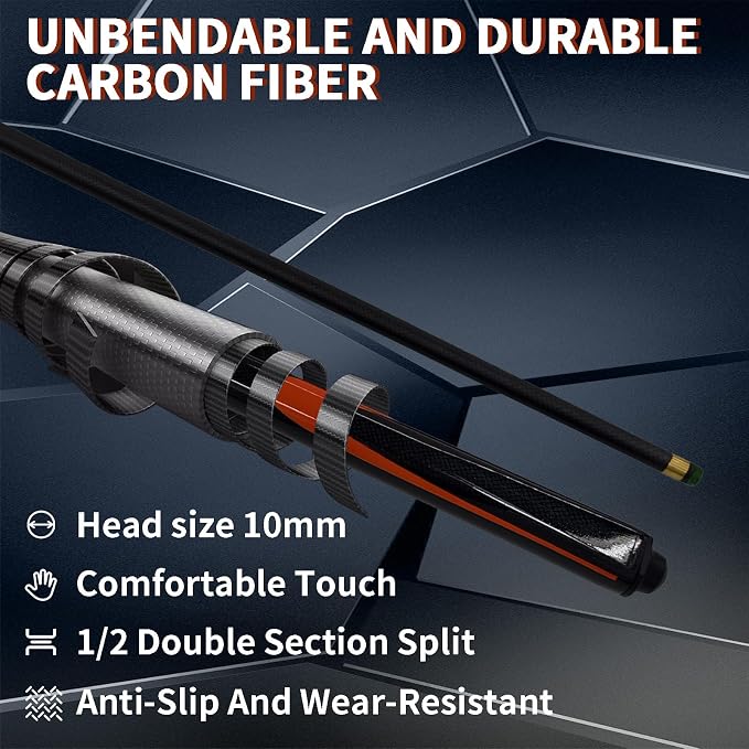 Carbon Fiber Pool Cue Stick 9.5mm Low Deflection Billiard Cue Stick Professional Snooker Cue for Home Bars Pool Halls, Gray1