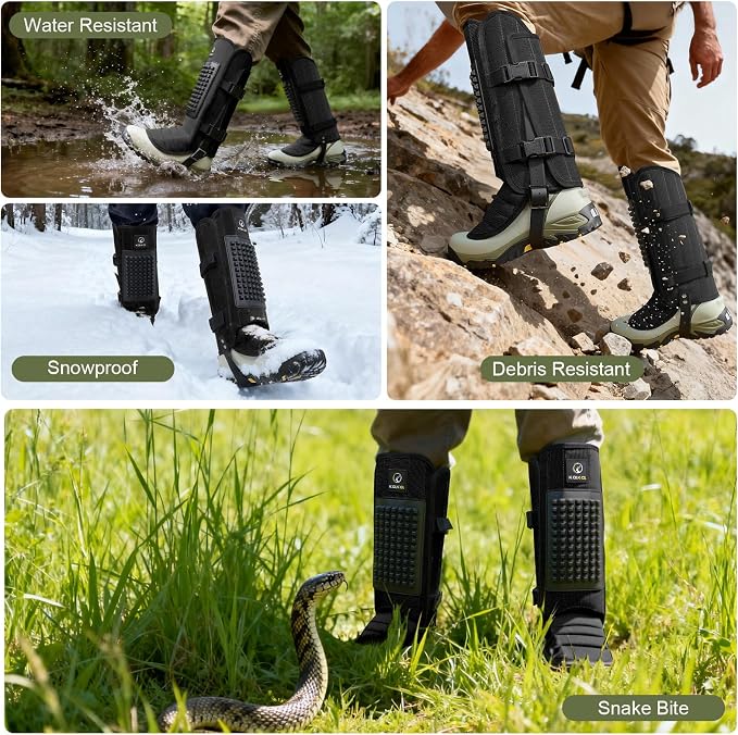 Kalkal Snake Gaiters, 1200D Waterproof Snake Chaps Snake Gaiters for Men Women, Adjustable Snake Bite Protection Snake Guards for Legs Men, Snake Proof Gaiters for Hiking Hunting