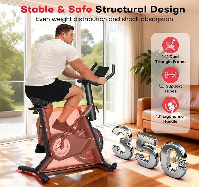 Exercise Bike, CHAOKE Quiet Adjustable Magnetic Resistance Stationary Bike for Home Cardio with App Compatible, 350LB Weight Capacity Indoor Cycling Bike with Comfortable Seat & Digital Display