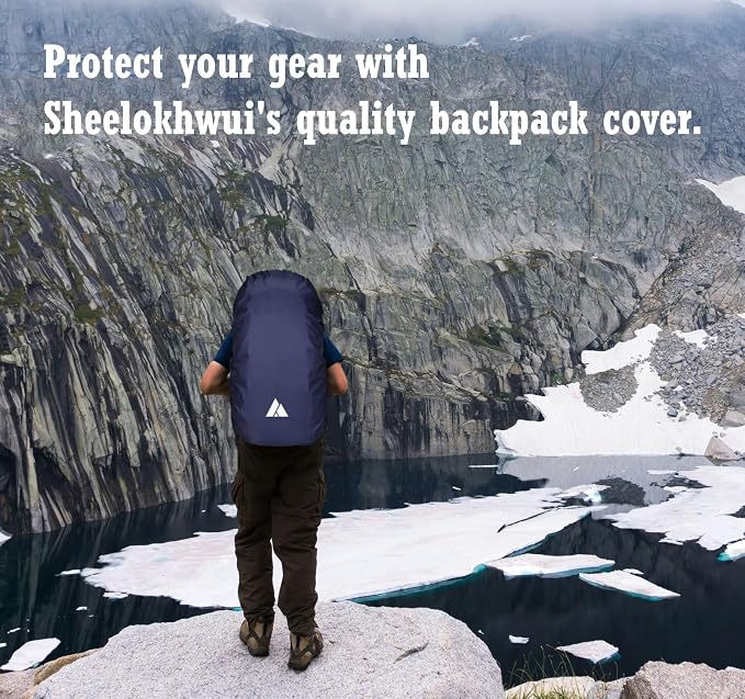 Waterproof Backpack Rain Cover (15-90L), Heavy-Duty Nylon Pack Cover with Upgraded Double Adjustable Closure System and a Carry Pouch for Hiking, Cycling. Durable and Lightweight.