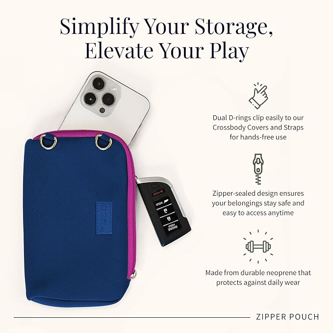 Posh Pickler Clip-On Expandable Neoprene Pouch with Zipper, Weather-Resistant Design, Secure Storage for Keys, Card, Compatible with Crossbody Paddle Cover & Strap, pickleball gifts 7.7" L x 5" W