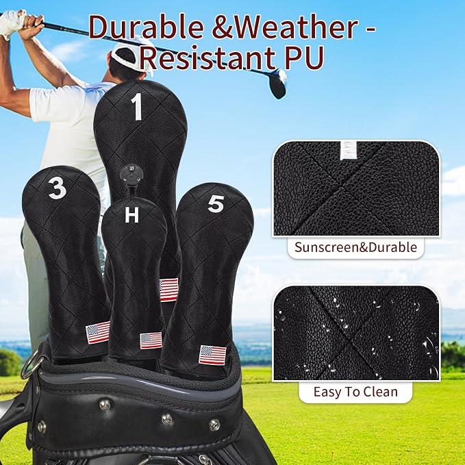 Golf Club Covers for Driver, Fairway, Hybrids - 3 Options - Golf Driver Headcover/Golf Fairway Wood Head Cover/Hybrid Headcover for Men/Women Golfer