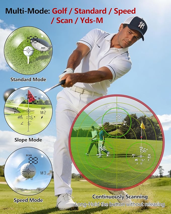 Golf Rangefinder with Slope Switch, Rechargeable Range Finder with Flag Lock Vibration, 7X Magnification Golf Rangefinder 1200 Yards, Portable with Magnetic Stripe – Tournament Legal