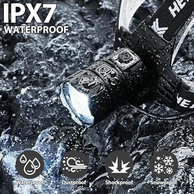 Headlamp Rechargeable 6Pack, 3000 Lumen Ultra-Light Bright Headlamp Flashlight with White Red Light, LED Headlight, 5+5 Mode for Outdoor Camping Fishing Running Hiking (1)