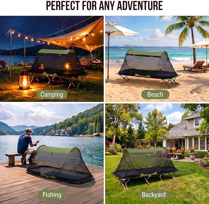 2 Pack Pop up Mosquito Tent for Camping 1 Person Instant Setup Foldable Bug Net Cot Tent with Ground Pin Portable Waterproof Screen Net for Cot Bed Hiking Summer Beach Outdoor