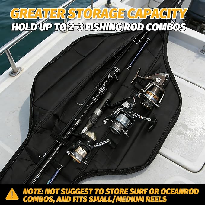 Booms Fishing PB4 4.4ft~5ft Fishing Rod and Reel Case, Portable Folded Fishing Pole Case, 0.6ft/8" Extended Design Fishing Spinning Rod Bag, Store Up to 2~3 Fishing Rods and Reels, 52"~60"