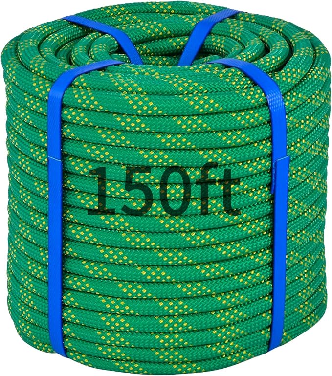 150Ft 1/2 Inch Heavy Duty Climbing Rope - for Tree Swing, Pulling, Outdoor & Gym Use (Green)