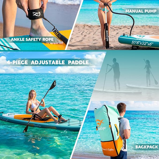 InnoExpo Inflatable Stand Up Paddle Boards with Premium Accessories, Wide Stable SUP Paddle Board Design, Non-Slip Comfort Deck for Youth & Adults