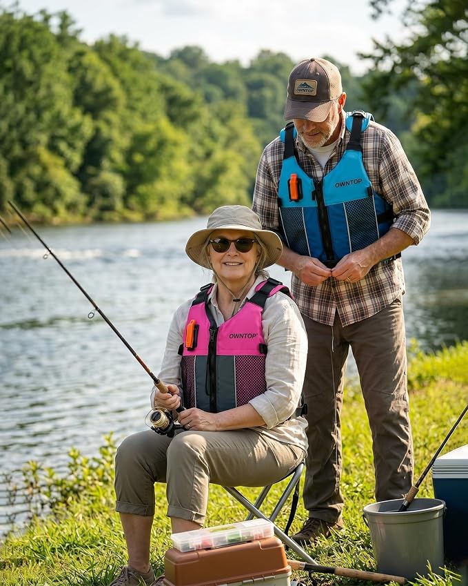 Owntop Swim Jacket Adult Youth | Hydration Pack | Dual Mesh Pockets | Attached Whistle | Ultra-Thin for Freer Movement | Kayak, Boating, Fishing, All Watersports