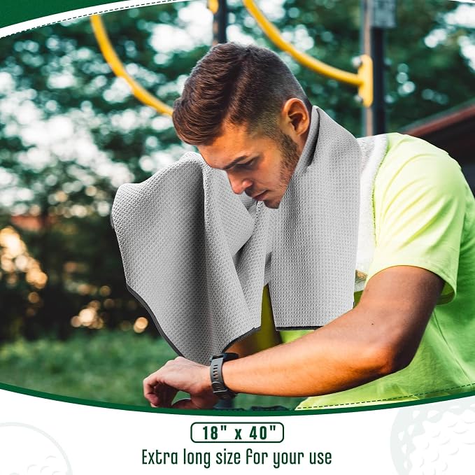 Batiyeer 3 Pack Caddy Golf Towels Summer Gifts Large Caddy Towel for Bags Waffle Pattern with Carabiner Clip Ultra-Absorbent Golfing Gear for Men(Grey,18 x 40 Inch,Classic)