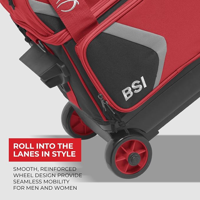 BSI Dash Roller Bowling Bag with Smooth Rolling Wheels, Padded Ball Compartment, Retractable Locking Handle, & Shoe Pocket