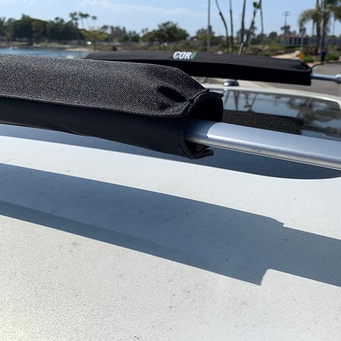 COR Surf Aero Roof Rack Pad and Premium No-Scratch Cam Buckle Tie Down Straps with Protective Silicone for Surf, SUP, Kayak and Canoe (28" Narrow Black)