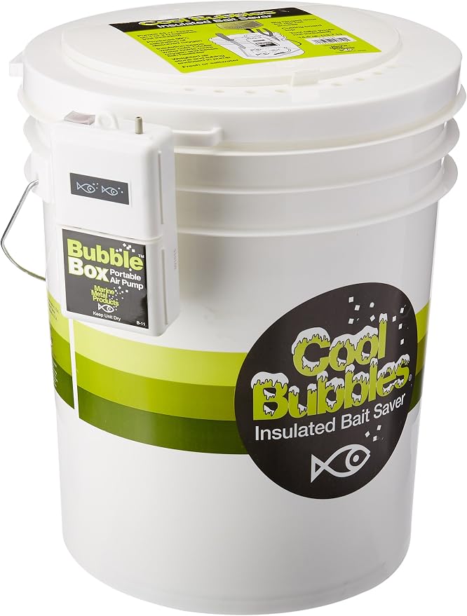 Marine Metal CB-115 Cool Bubbles Insulated, Aerated Live Bait Container with Bubble Box Aerator Pump (5 gal)