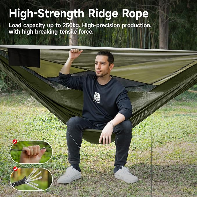 Camping Hammock with Mosquito Net and Tent Tarp, Lightweight Portable Hammocks for Outside, Hiking, and Travel